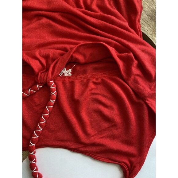 Halter Red White Embroidery Flowers Razor Back Tank Summer BOHO Gypsy Peasant M - Picture 8 of 8